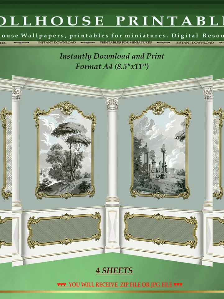 Wallpapers- Set 17-v4 | Printables for Dollhouses and Unique Miniature Projects | Digital Downloads | in Scale 1/12th