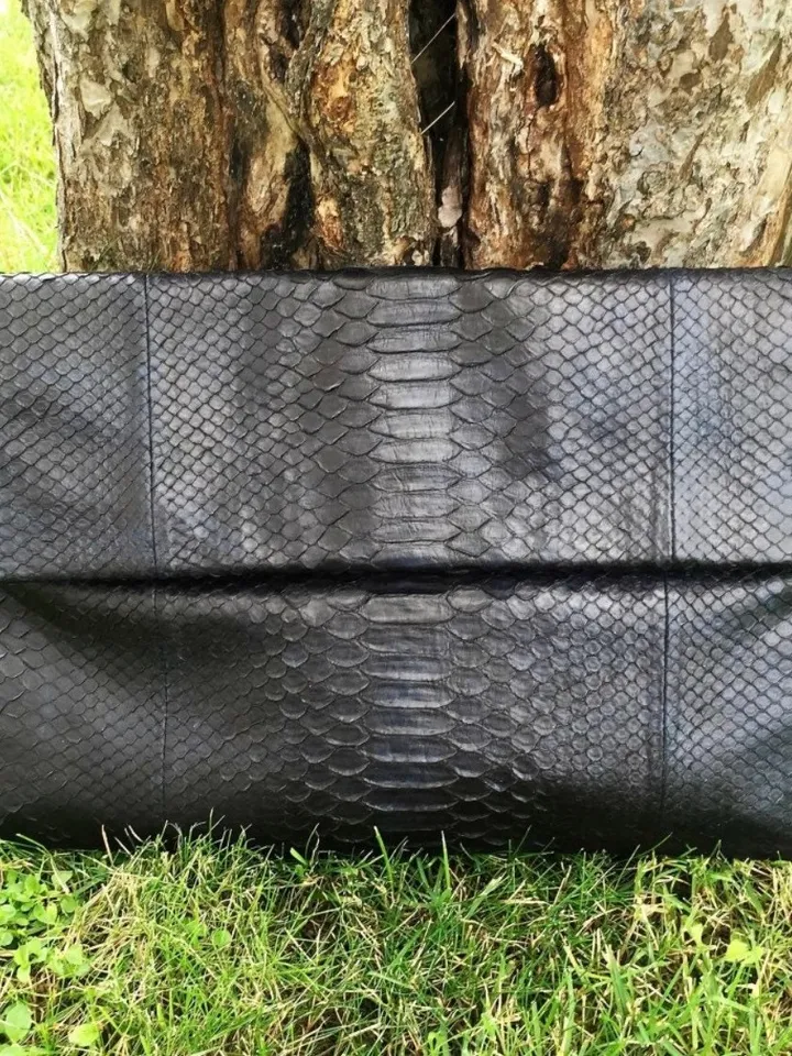 Big Black Envelope Genuine Python Skin Clutch | Exotic Leather Bag | Apple Macbook Air Lethaer Case | Large Unisex Snake Handmade Clutch