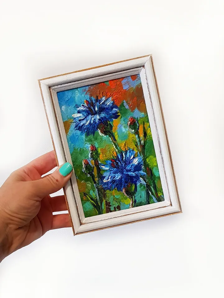 Cornflower flowers oil painting