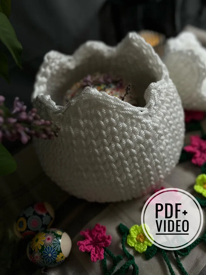 Crochet pattern Easter Egg basket PDF Digital instant download, Video tutorial, Storage organization, Chicken Basket, Table decor