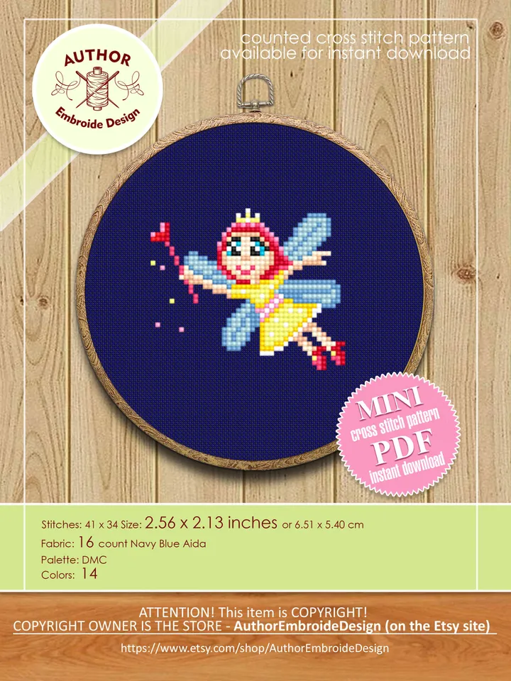 Funny fairies cross stitch pattern PDF download Small cross stitch chart, Set of 5 mini butterfly fairy cross stitch, Fantasy embroidery #O8