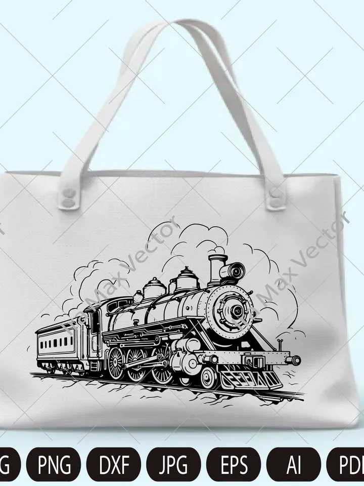 Steam locomotive retro vector,Old train svg,Locomotive svg,Locomotive in the forest, Vintage transport old train,Train retro SVG PNG