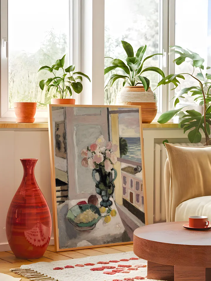 Henri Matisse Still Life Print Open Window Vase with Roses Bowl of Lemons Coastal Seaside View Fauvist Wall Art Digital Download Poster HMS5