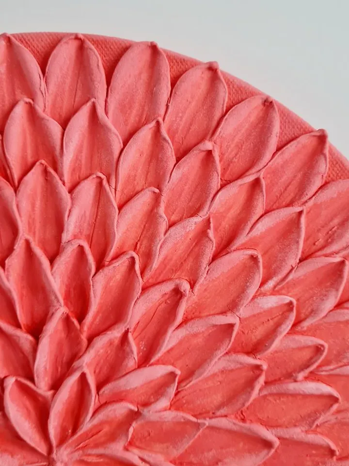Coral wall art Handmade wall painting on canvas with floral textured 3D pattern
