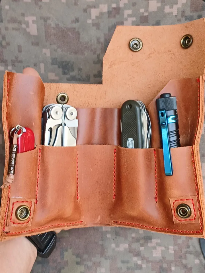 Leather Knife Bag, Multitool, Flashlight Holster, Sheath, Tactical Pen, Organizer, Multitool Sheath Bag Purse, Handmade Leather Bag, EDC Bag