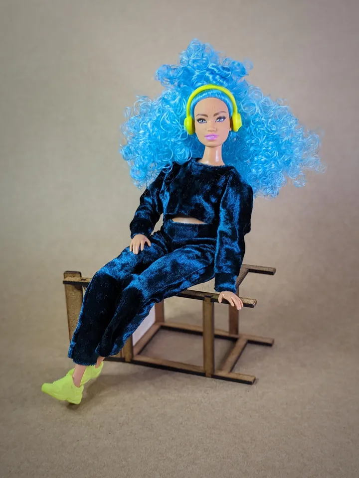 Handmade casual green velvet two-piece set (long-sleeve and pants) for 1/6 scale fashion female dolls