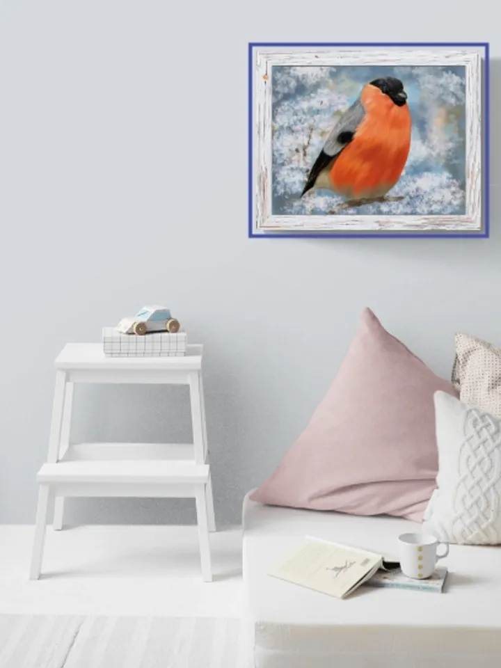 Bird bullfinch painting digital art | Bullfinch hand drawing | Cute bird drawing realistic for card, print, poster, wall art.