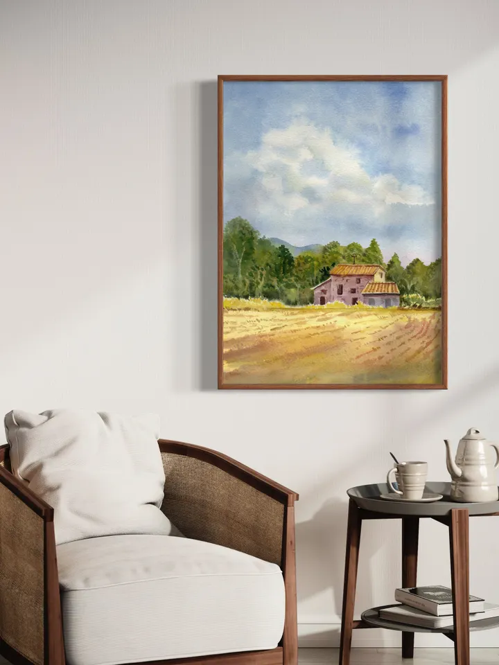 Landscape Barn French Provence Wall Art, Rustic Farmhouse Art, Country Home Decor, Barn Painting, Tuscany Painting Print