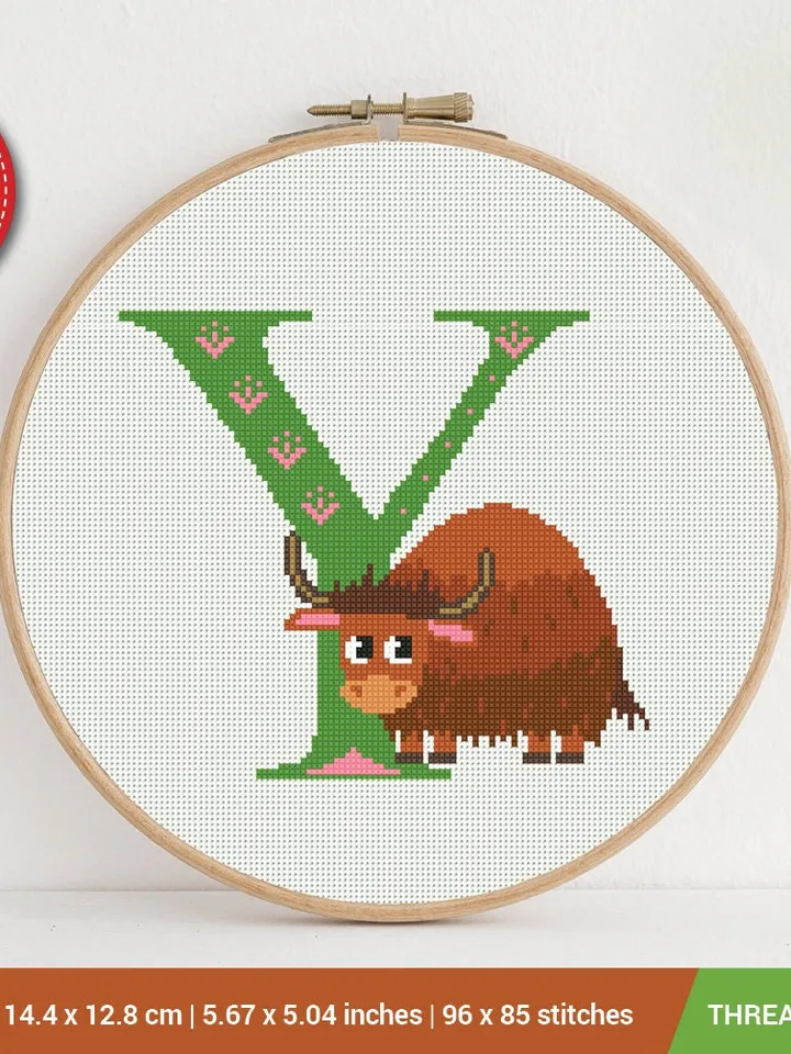 Letter Y Yak ABC Cross stitch pattern | Embroidery Pattern | Instant Download | Embroidery Designs