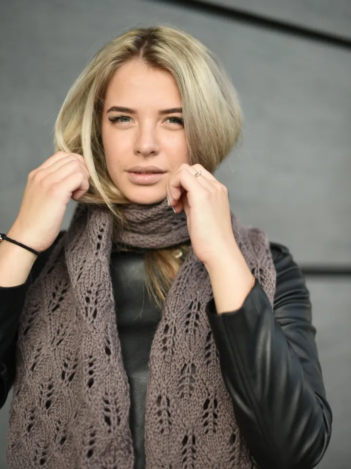 Beige warm openwork knitted scarf/ Winter accessory