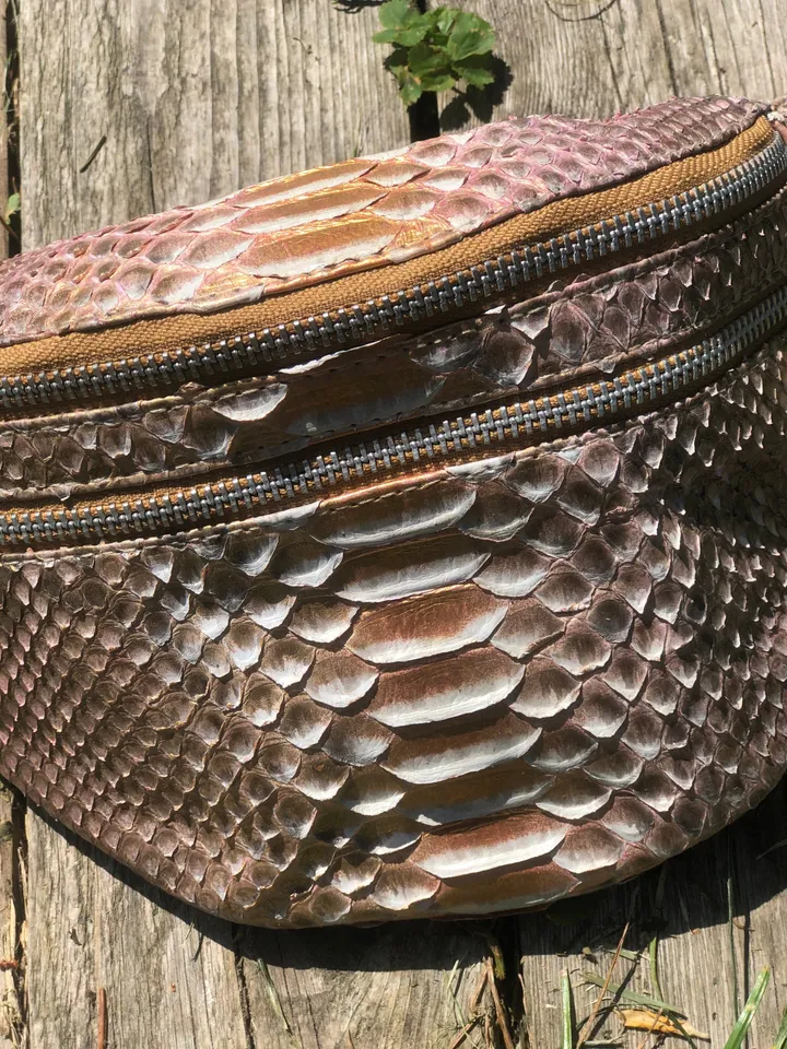 Genuine Python Skin Fanny Pack Bronze Color | Leather Belt Bag | Summer Bags | Unisex Fanny Pack | Exotic Leather Bags | Snake Print Bag