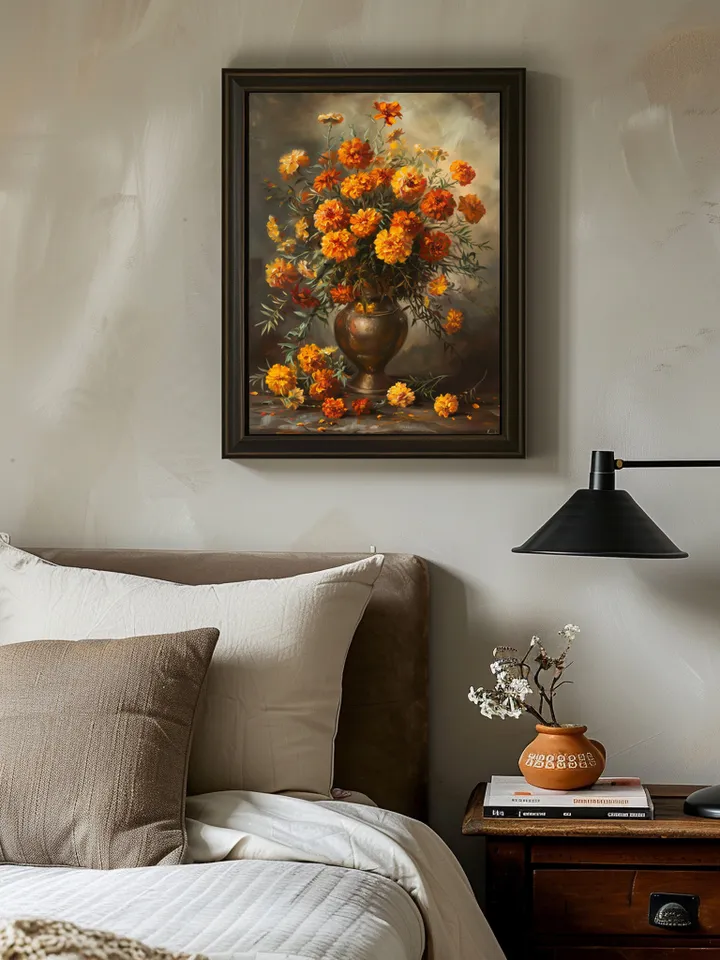 Digital Art Print Set of 3 vintage Renaissance paintings of roses, daisies and marigold flowers. Wall art. Home Decor. Instant download.