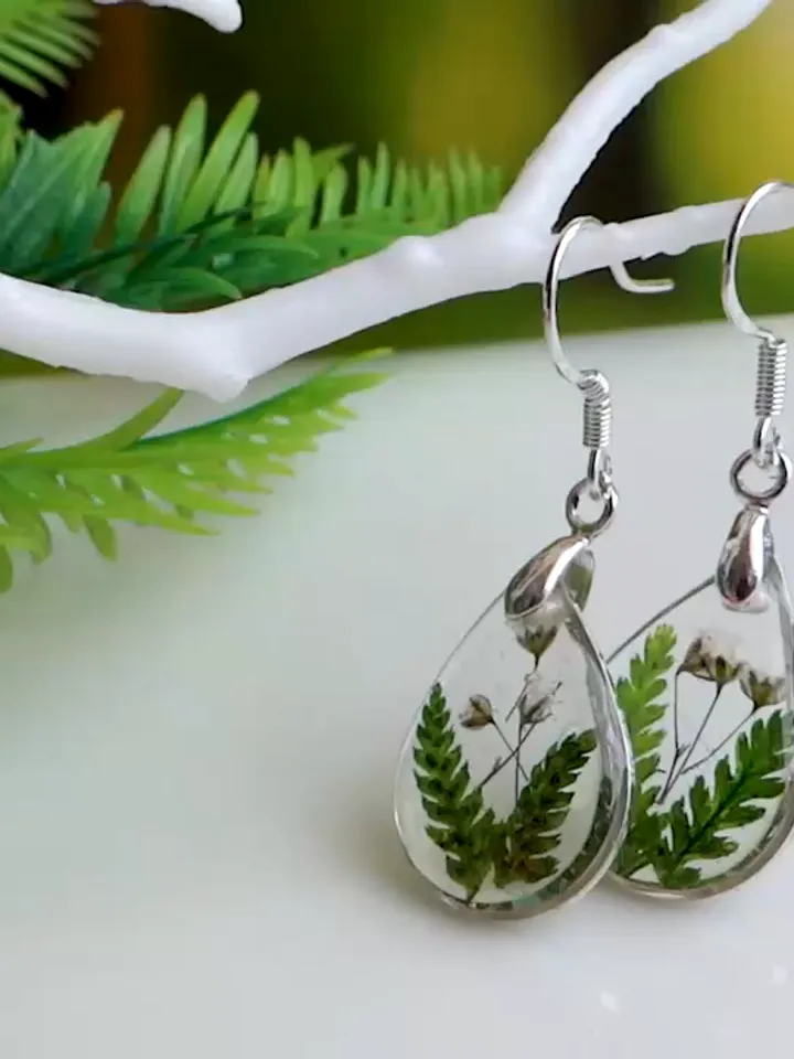 Earrings with fern (drop)
