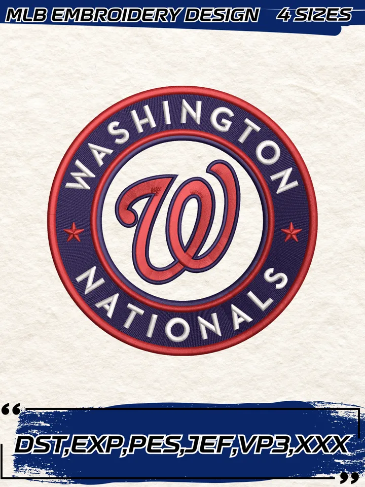 Washington Nationals Logo Embroidery Design,MLB Embroidery Design,Machine Embroidery Design File,4 Sizes, Digital Download