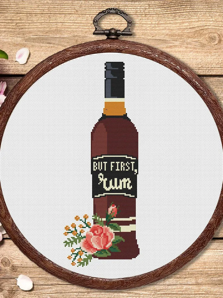 Set of 2 But First Rum Cross Stitch Pattern, Kitchen Cross Stitch, Embroidery Rum, But First Rum Pattern, Modern Cross Stitch #kt011