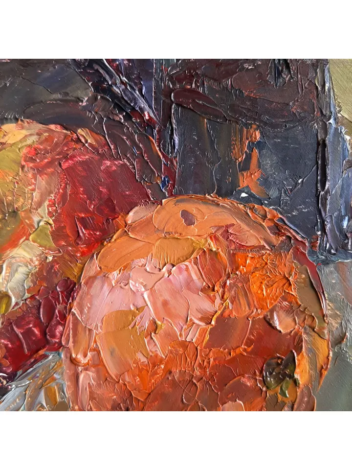 Pear Orange PAINTING 9x8,8" ORIGINAL ART Fruit Kitchen Artwork Still Life Signed by artist Marina Chuchko