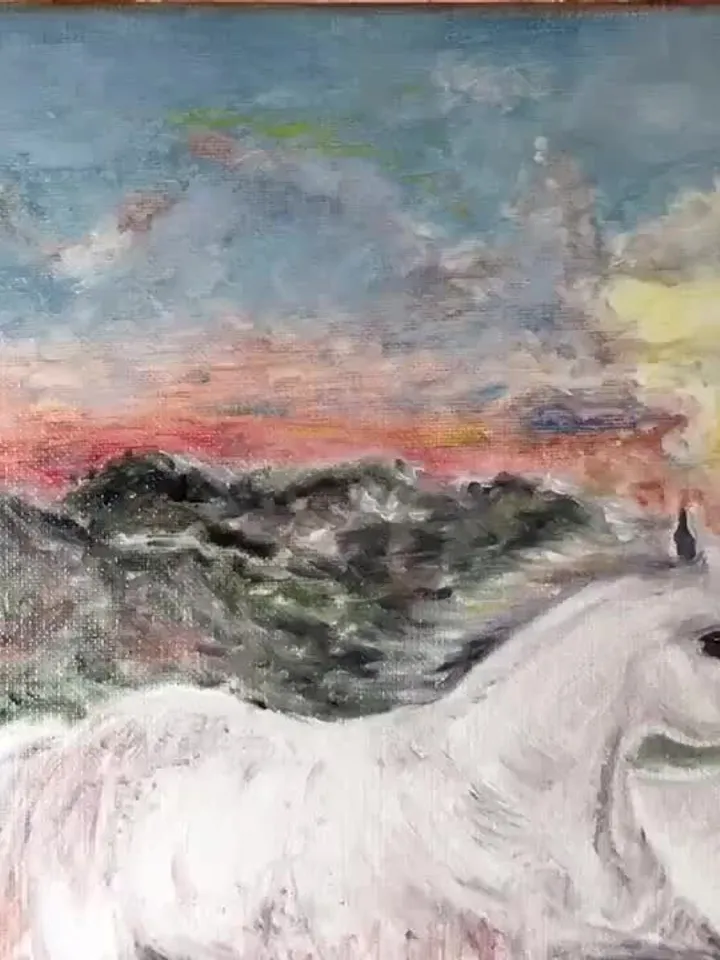 Horses painting,White Horses running in the field on sunset,original oil painting on stretched canvas.