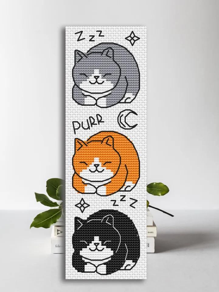 Cross stitch bookmark pattern Sleeping Cats