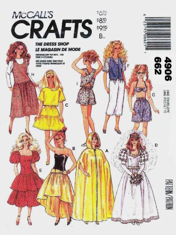 Copy McCalls 4906 Vintage Barbie Sewing Pattern Wardrobe Clothes for Dolls 11-1/2" Digital Download PDF