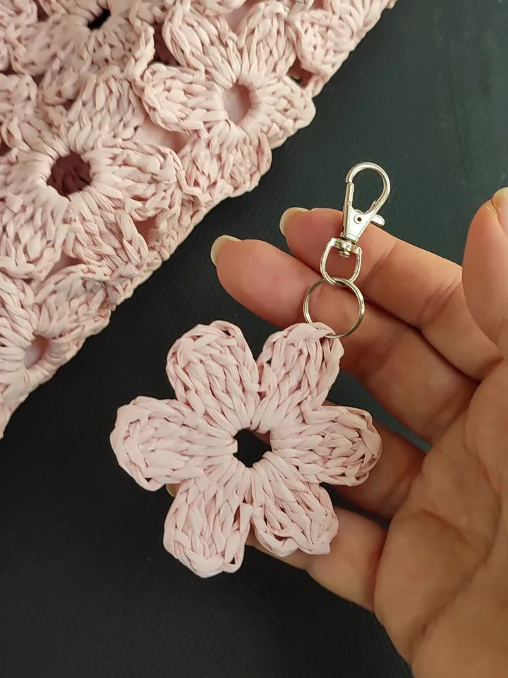 Pink Raffia Crochet Bag - Large Boho Purse for Women