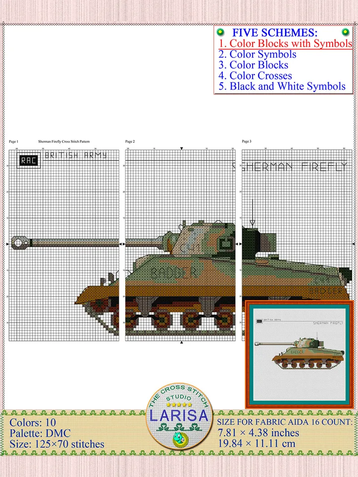 Sherman Firefly Cross Stitch Pattern | Medium Tank Sherman Firefly Chart | WWII British Tank Embroidery Chart