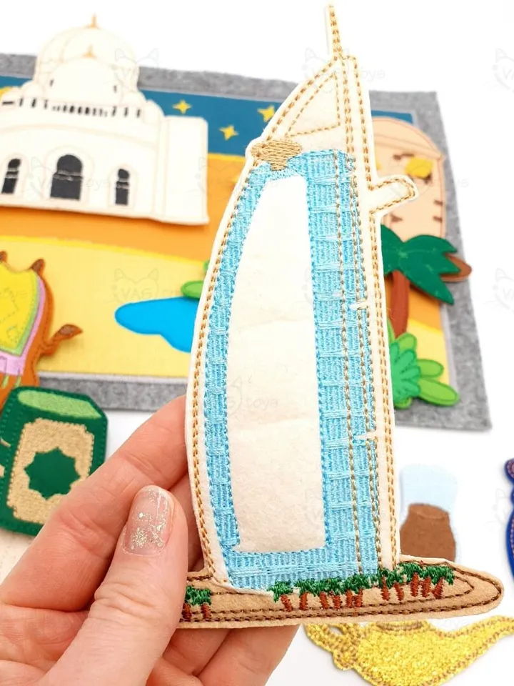 Arabian Nights ITH Play Set Embroidery Design, Desert Oasis Quiet Book Page, Camel Finger Puppets, Middle East Educational Toy