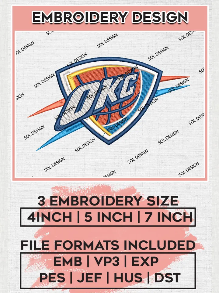 NBA Oklahoma City Thunder Machine Embroidery Designs, Oklahoma City Thunder Embroidery Design Files, NBA Machine Embroidery Designs, NBA Embroidery Designs, Digital Download