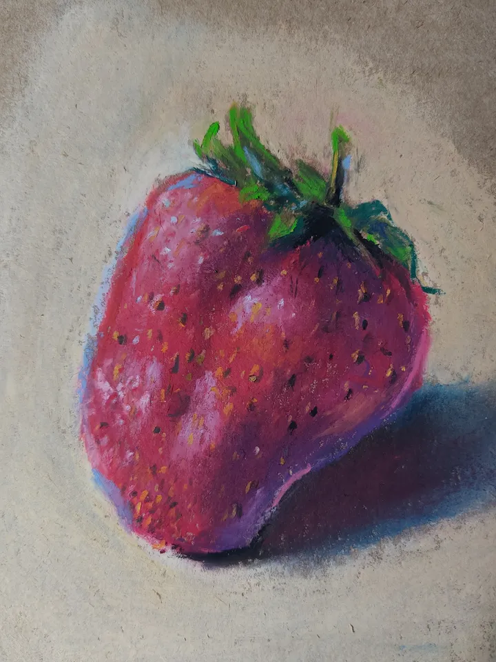 Strawberry. Original oil pastel painting.