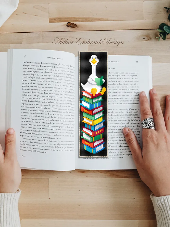 Funny bookmark cross stitch pattern PDF download Goose cross stitch chart, Kids bookmark pattern digital PDF, Book accessories #B332