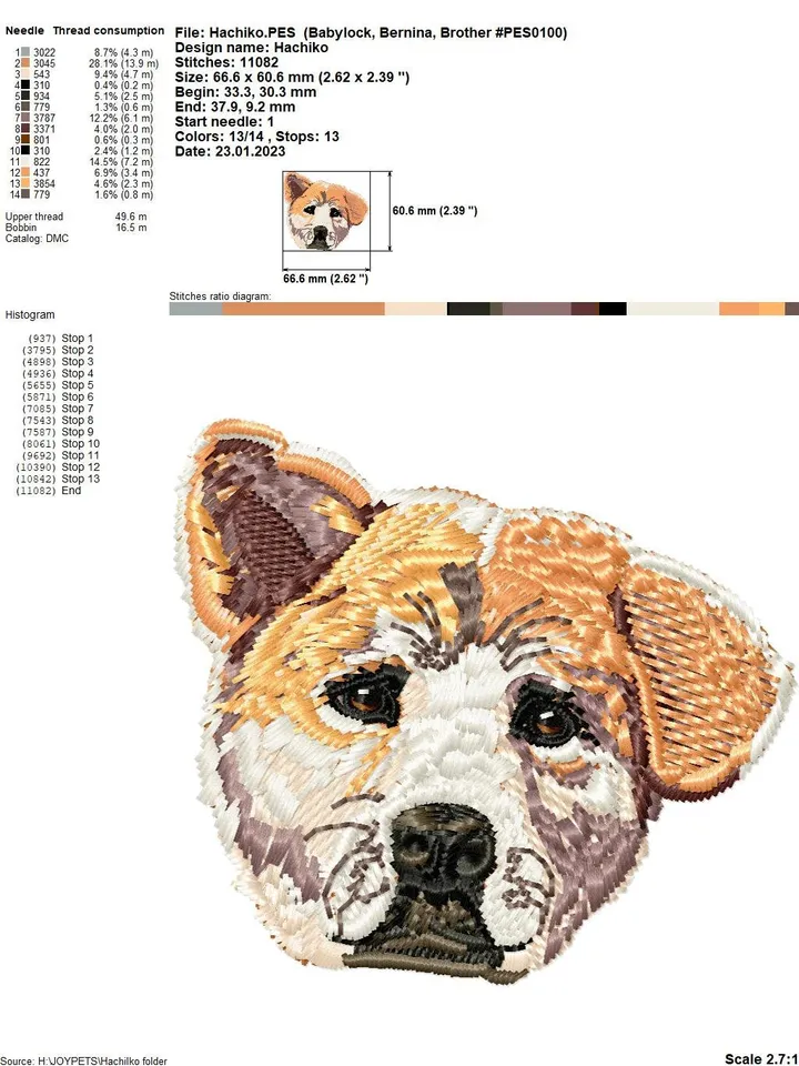Hachiko brooch Miniature realistic machine embroidery design Pet dog realistic pattern puppy embroidery motif
