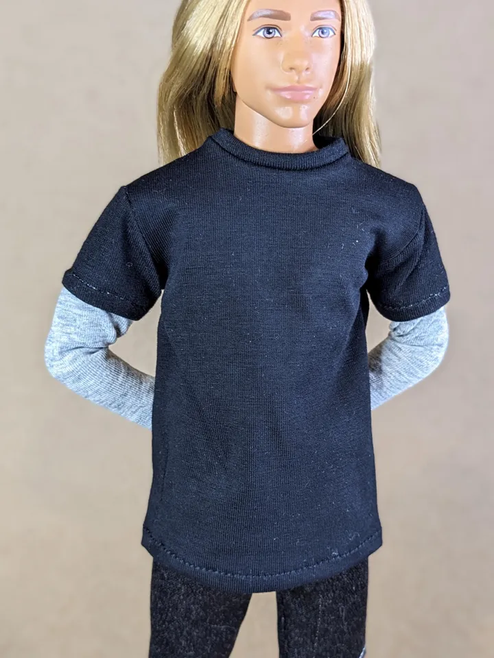 Black & gray long-sleeve T-shirt for 12-inch fashion male dolls