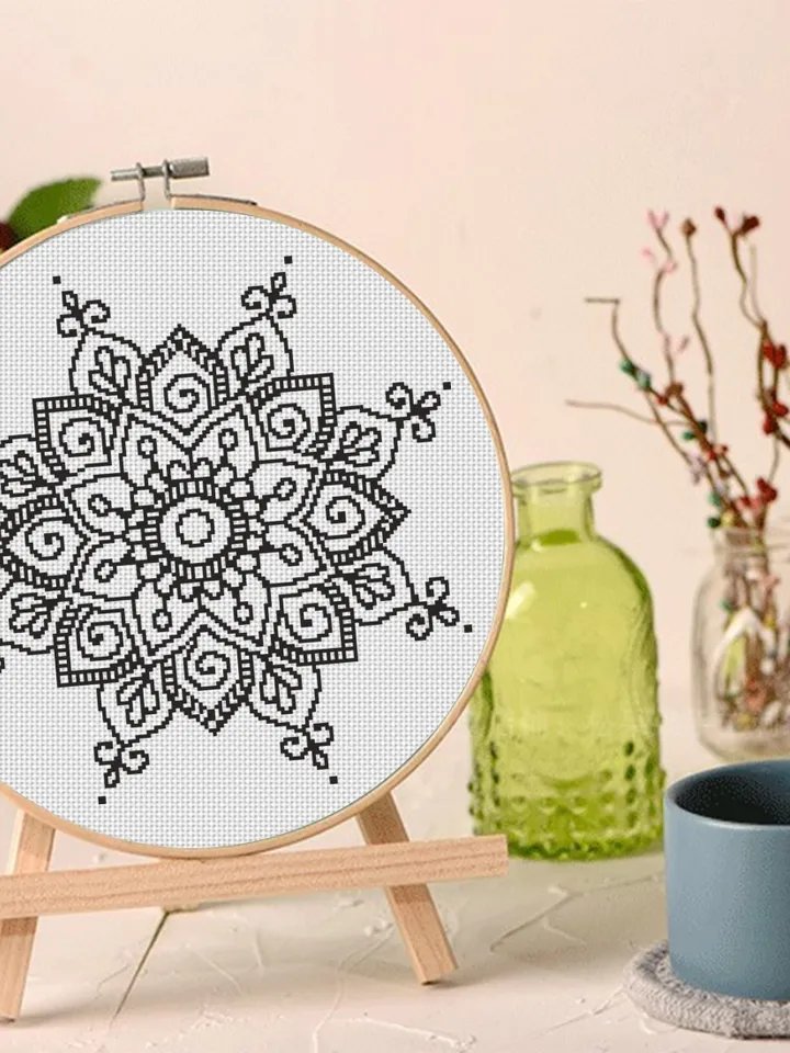 Mandala cross stitch pattern download PDF Monochrome mandala pattern digital PDF Quick cross stitch chart Floral ornament cross stitch #M50