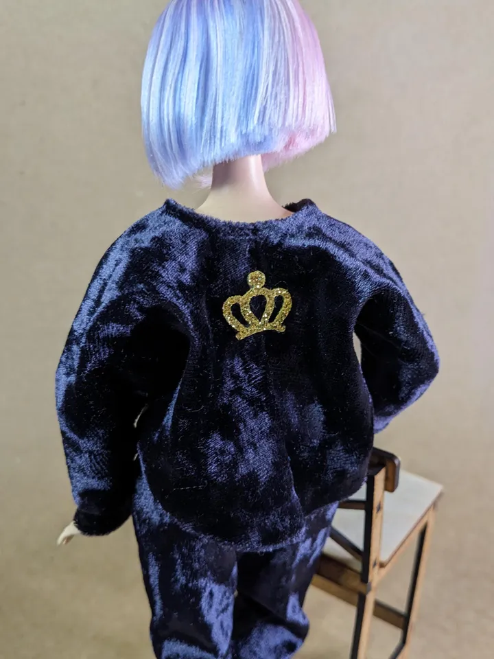 Handmade casual purple velvet two-piece set (long-sleeve and pants) for 1/6 scale fashion female dolls
