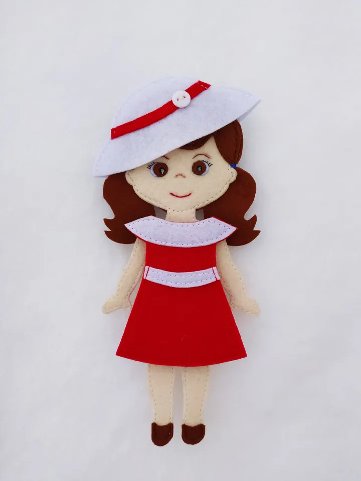 Felt doll pattern and 8 sets of clothes, Felt dress up doll pattern, Felt Pattern pdf for girl