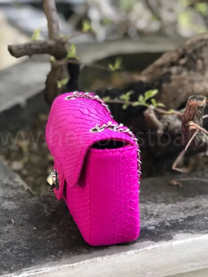 Genuine Python Skin fuchsia summer mini bag| Adjustable Chain Classy Elegant Bright Pink Crossbody Small Lady Summer Purse | Gift for her