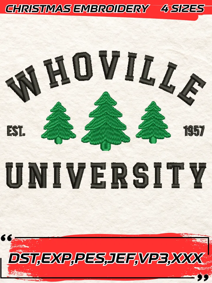 Whoville University Est. 1957 Embroidery Design,Christmas Embroidery Design,4 Sizes, Digital Download #3