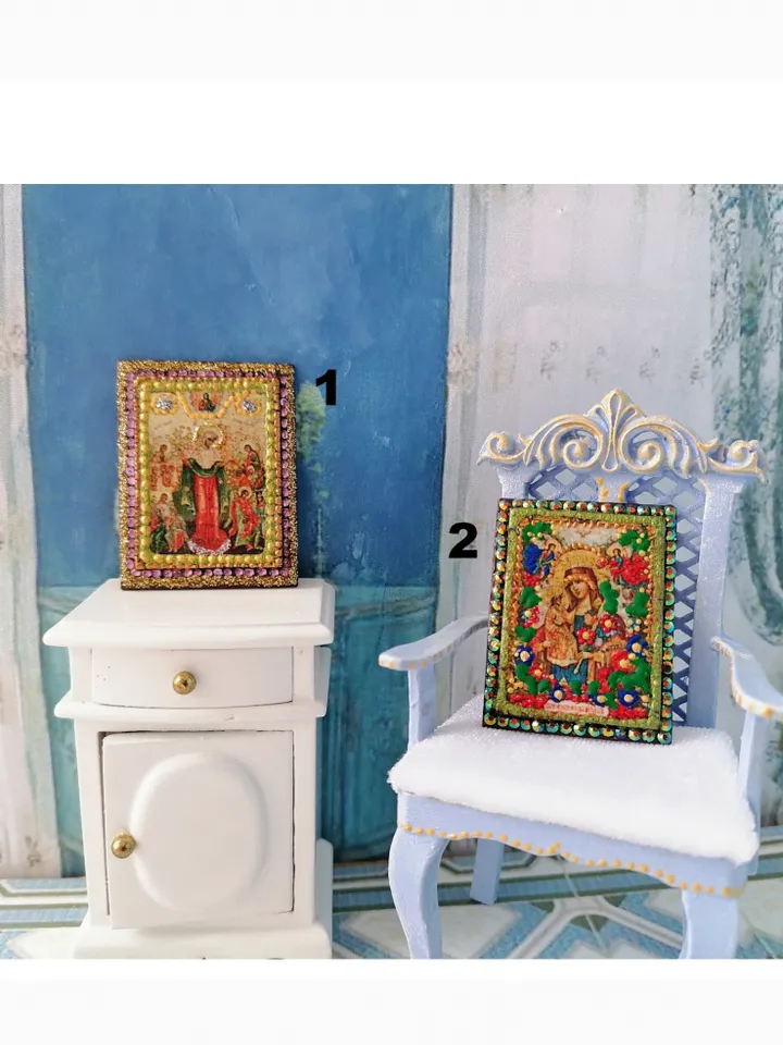 Miniature icon. Christmas icon.1:12 scale.Dollhouse miniature. Christmas. 1:12.Handmade. Icon with rhinestones.