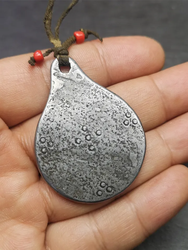 Gandhanra Handmade Tibetan Buddhism Amulet, Dharmachakra Symbol,Prayer Wheel of Dharma, Made of Cold Iron,1.85" × 1.42"