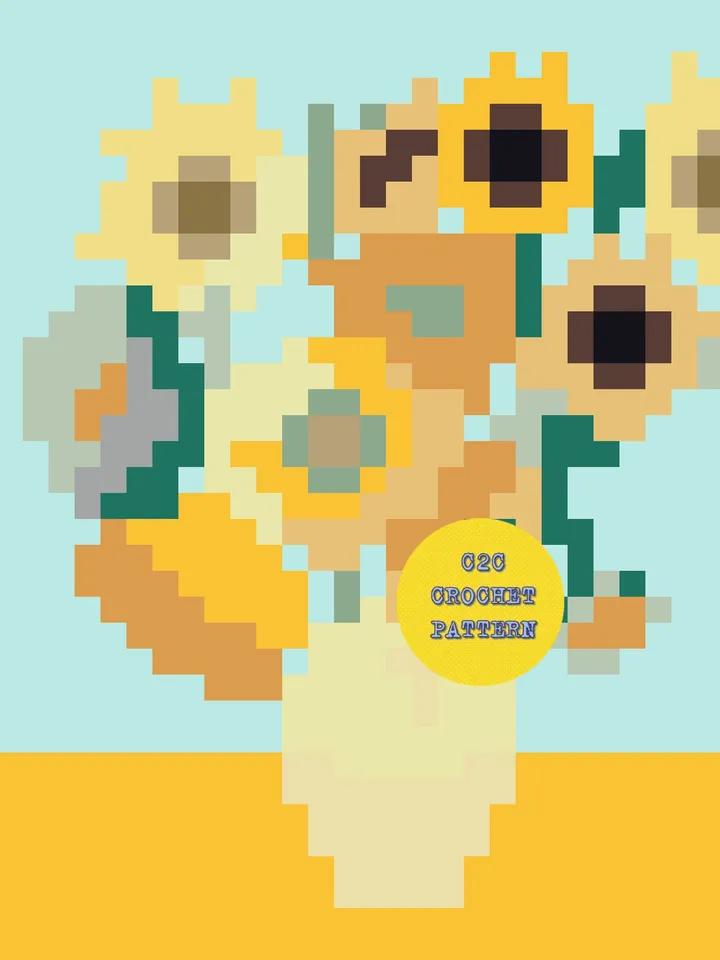 Crochet Pattern C2C Vintage Vincent Van Gogh Sunflowers Counted For Crocheting Pillow Home Decor Wall Decor Digital Download PDF