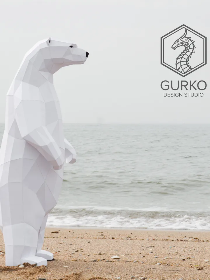 Polar Bear ( 1 and 2 metres) Papercraft, Digital Template, PDF Download, Gurko, Low Poly, Pepakura, DIY Origami Sculpture, Paper Party Decor