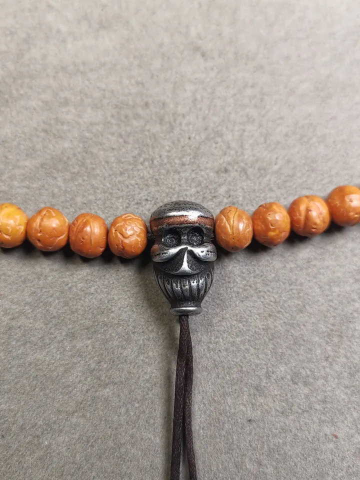 Gandhanra Tibetan Cold Iron Guru Bead,Skull Shape T-drilled 3-Hole Prayer Bead,Mala Bead,Connector Bead for Buddhist Bead Accessories