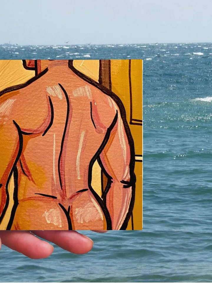 Gay Body Painting Male Original Art Men Abstract Wall Art Gay Wall Decor Gifts Personalized Mini painting framed 4x4 in Handmade Gift