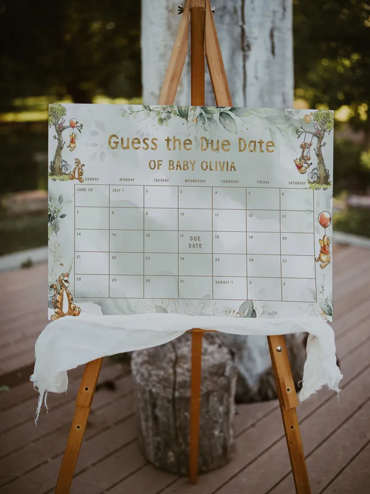 Winnie the Pooh Due Date Calendar Game Baby's Birthday Date Game; Winnie the Pooh  Baby Shower Guess the Due Date Calendar printable; pg123