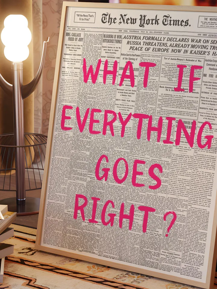 What If everything goes right Retro Newspaper Print, Trendy Wall Art, Typography Poster, Pink Aesthetic, Printable Wall Art, Digital Print