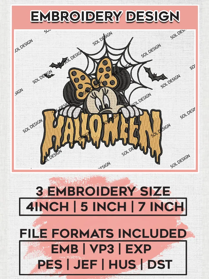 Halloween Minnie Mouse Spider Web Embroidery designs, Disney Movie Machine embroidery designs, Halloween embroidery files, Trick Or Treat Machine Embroidery Digitized Pes Files, Digital Download
