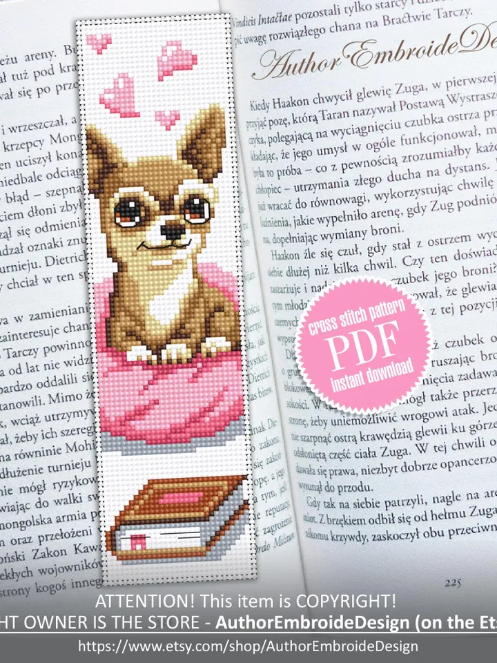 Dog bookmark cross stitch pattern PDF download Cute dog cross stitch chart, Pet bookmark pattern digital PDF, Dog lover bookmark #B465