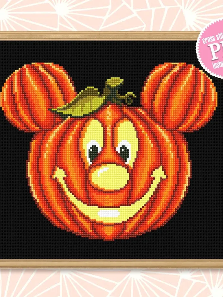 Halloween pumpkin cross stitch pattern download PDF Cute mouse cross stitch Awesome beginner stitch Halloween embroidery Mouse head #H22