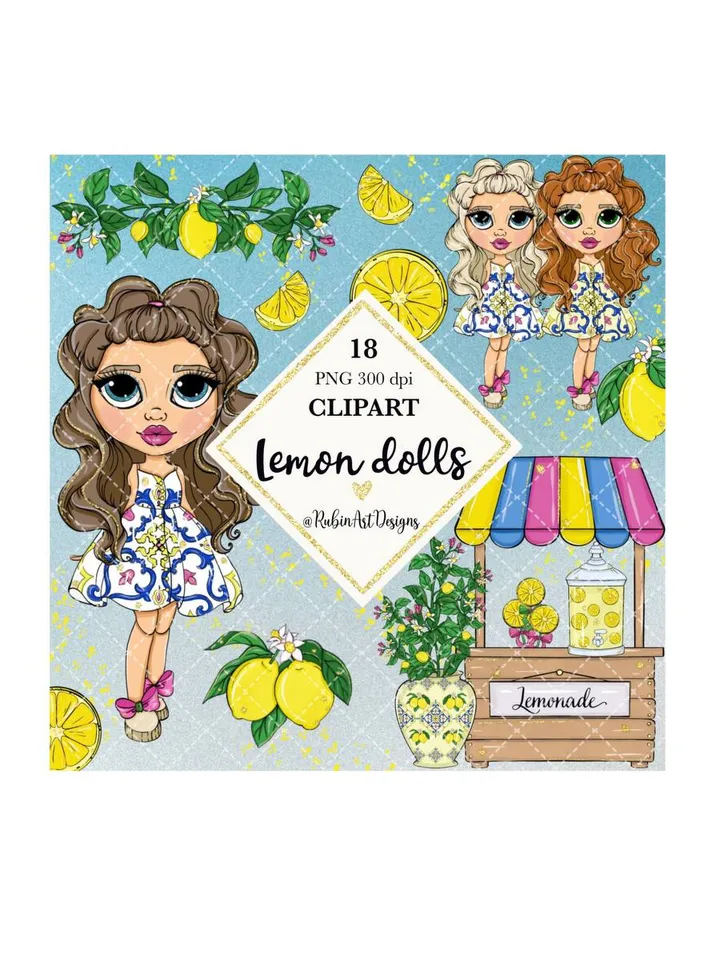 Magnificent Lemon Girl Clipart, Citrus Doll Clipart, Summer Girl Clipart, Lemon Clipart Bundle, Cute Planner Dolls Stickers, Fruit Sublimation Design