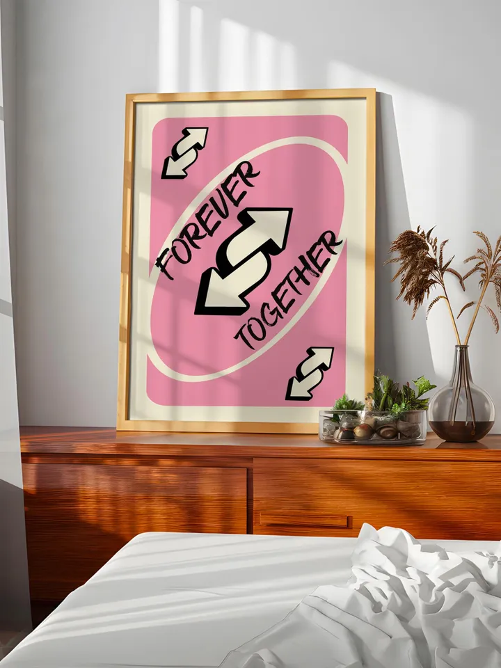 Forever Together play Reverse Card Wall Art Funny Meme Poster Digital Download Pink Black Typography Pop Culture Print Game Room Meme Decor