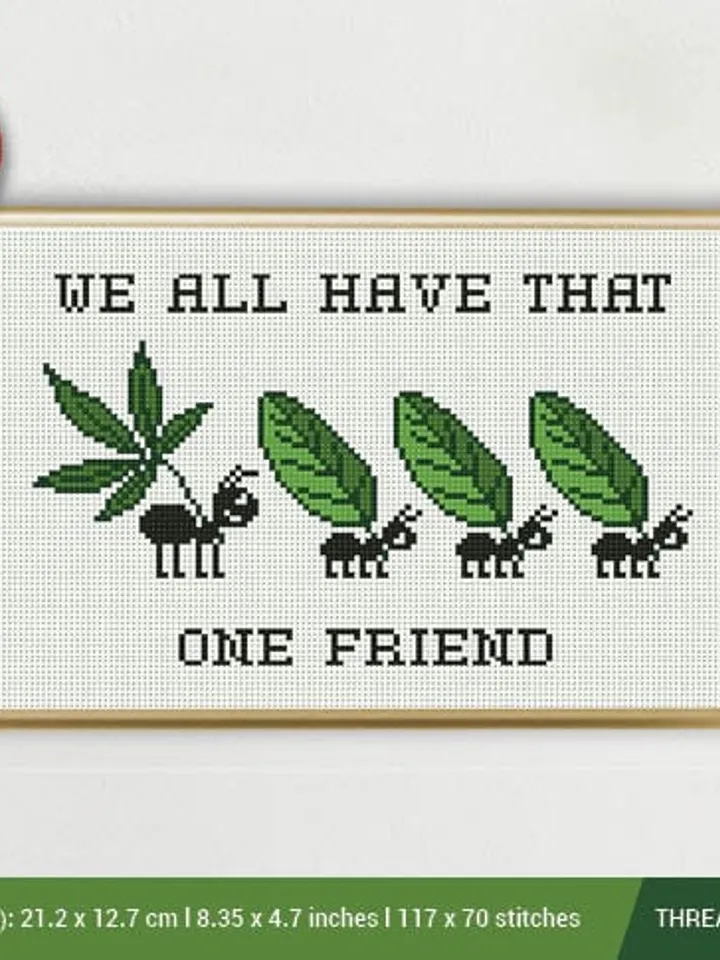 Weed Cross stitch  pattern  Embroidery Pattern  Instant Download  Cross Stitch Patterns  Embroidery Designs  Friend Ant Insect Green Leaf